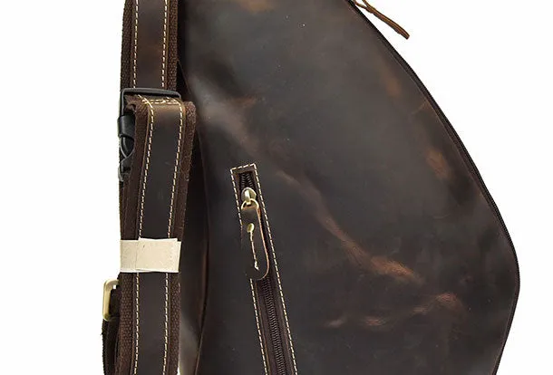 Genuine Leather Cool Chest Bag CrossBody Sling Bag Travel Bag Hiking Bag For Men