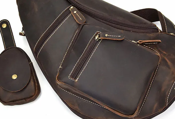 Genuine Leather Cool Chest Bag CrossBody Sling Bag Travel Bag Hiking Bag For Men