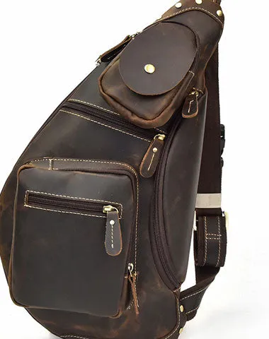 Genuine Leather Cool Chest Bag CrossBody Sling Bag Travel Bag Hiking Bag For Men