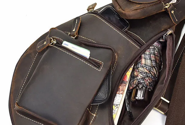 Genuine Leather Cool Chest Bag CrossBody Sling Bag Travel Bag Hiking Bag For Men