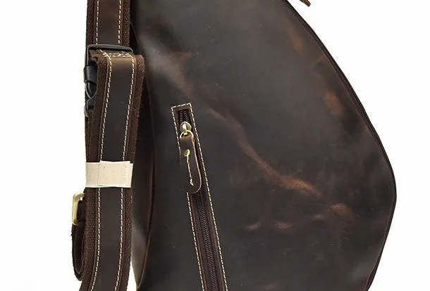 Genuine Leather Cool Chest Bag CrossBody Sling Bag Travel Bag Hiking Bag For Men