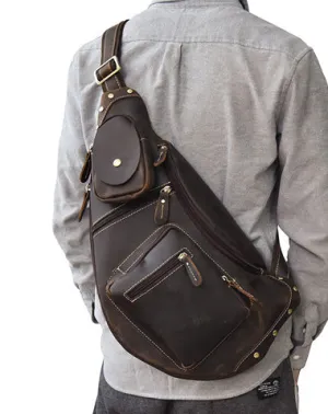 Genuine Leather Cool Chest Bag CrossBody Sling Bag Travel Bag Hiking Bag For Men