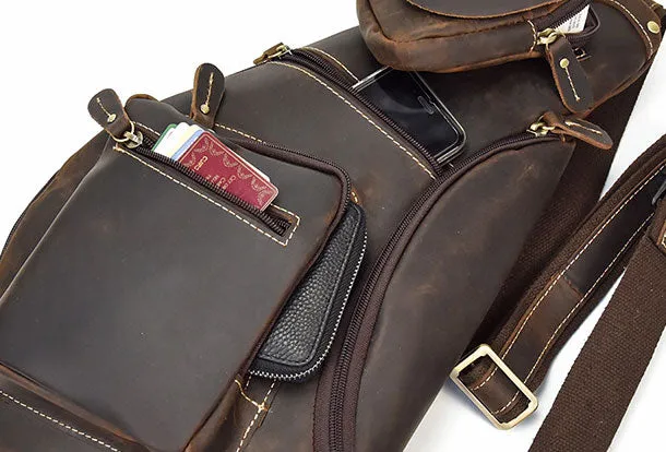 Genuine Leather Cool Chest Bag CrossBody Sling Bag Travel Bag Hiking Bag For Men