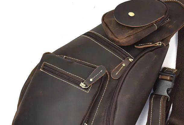 Genuine Leather Cool Chest Bag CrossBody Sling Bag Travel Bag Hiking Bag For Men