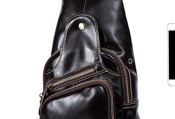Genuine Leather Cool Chest Bag Sling Bag Crossbody Bag Travel Bag Hiking Bag For Mens