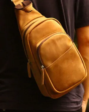 Genuine Leather Mens Chest Bag Cool Sling Bag Waist Bag Bike Bag Cycling Bag For Men