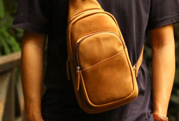 Genuine Leather Mens Chest Bag Cool Sling Bag Waist Bag Bike Bag Cycling Bag For Men