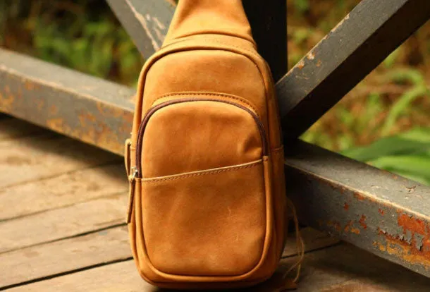 Genuine Leather Mens Chest Bag Cool Sling Bag Waist Bag Bike Bag Cycling Bag For Men