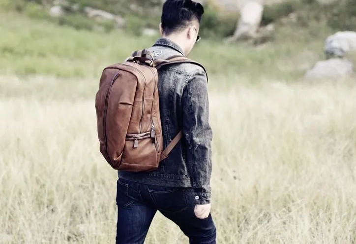 Genuine Leather Mens Cool Backpack Sling Bag Large Travel Bag Hiking Bag for men