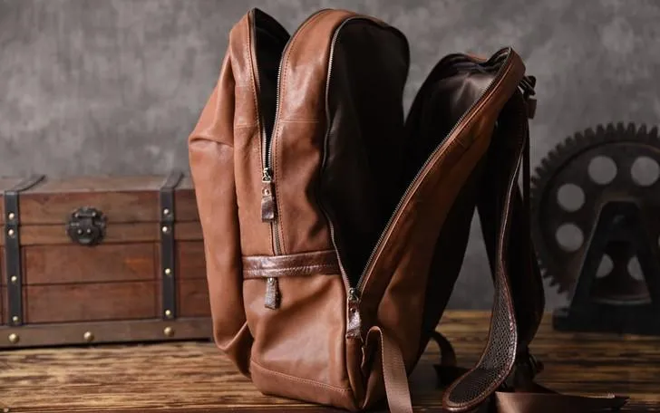Genuine Leather Mens Cool Backpack Sling Bag Large Travel Bag Hiking Bag for men
