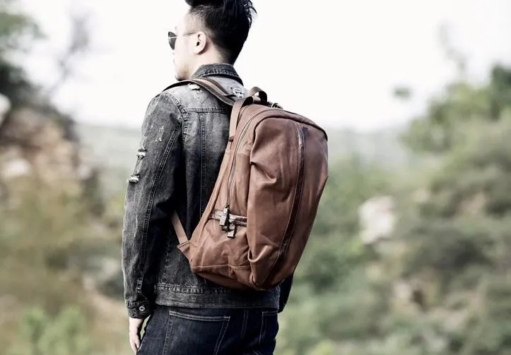 Genuine Leather Mens Cool Backpack Sling Bag Large Travel Bag Hiking Bag for men