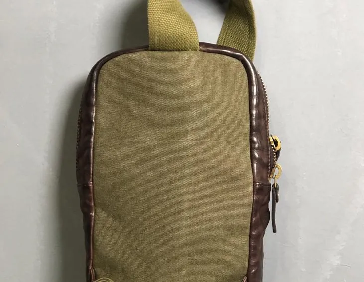 Genuine Leather Mens Cool Chest Bag Sling Bag Coffee Crossbody Pack Sling Pack for men