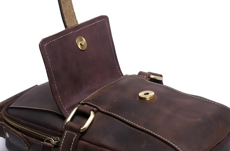 Genuine Leather Mens Cool Chest Bag Sling Bag Coffee One shoulder Backpack for men
