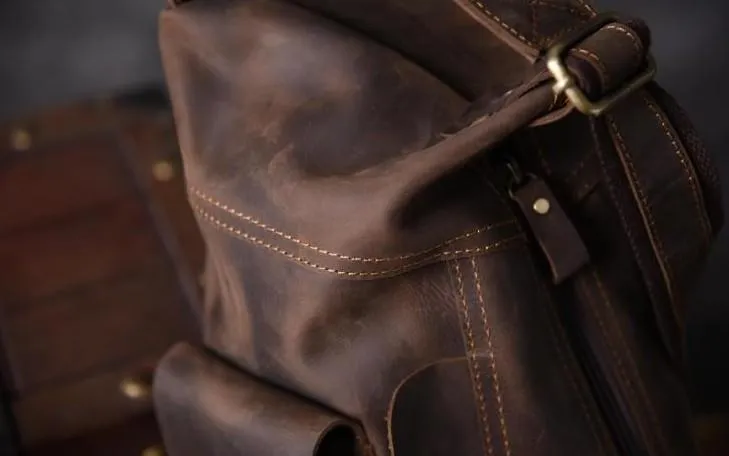 Genuine Leather Mens Cool Chest Bag Sling Bag Crossbody Bag Travel Bag Hiking Bag for men
