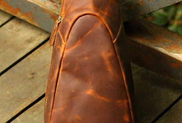 Genuine Leather Mens Cool Chest Bag Sling Bag Crossbody Bag Travel Bag Hiking Bag for men