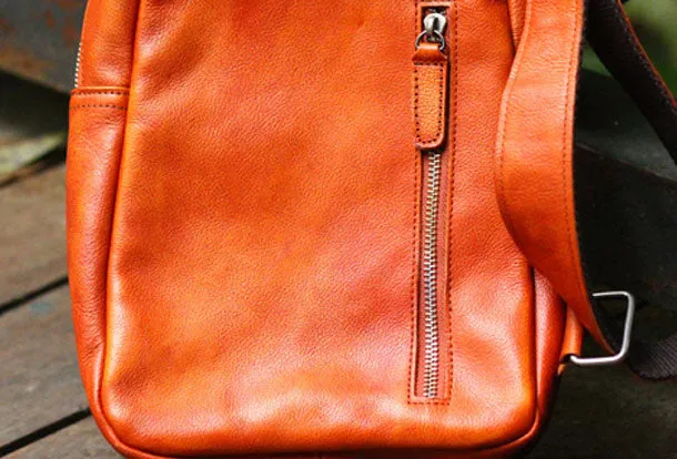 Genuine Leather Mens Cool Chest Bag Sling Bag Crossbody Bag Travel Bag Hiking Bag for men