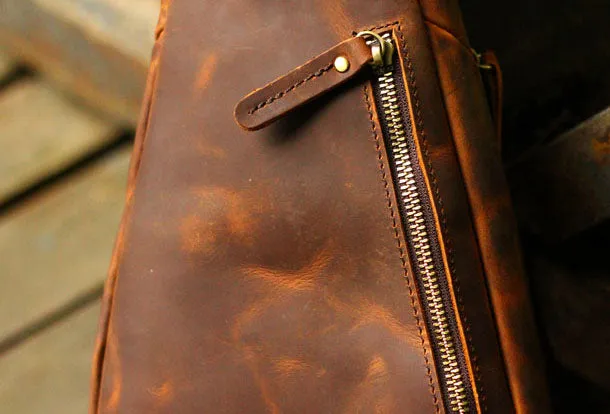 Genuine Leather Mens Cool Chest Bag Sling Bag Crossbody Bag Travel Bag Hiking Bag for men