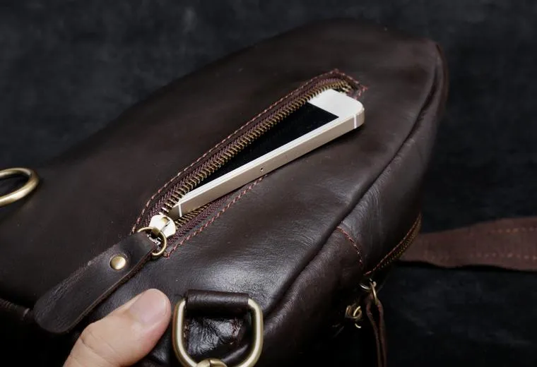 Genuine Leather Mens Cool Chest Bag Sling Bag Crossbody Bag Travel Bag Hiking Bag for men
