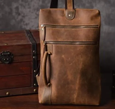 Genuine Leather Mens Cool Chest Bag Sling Bag Crossbody Bag Travel Bag Hiking Bag for men