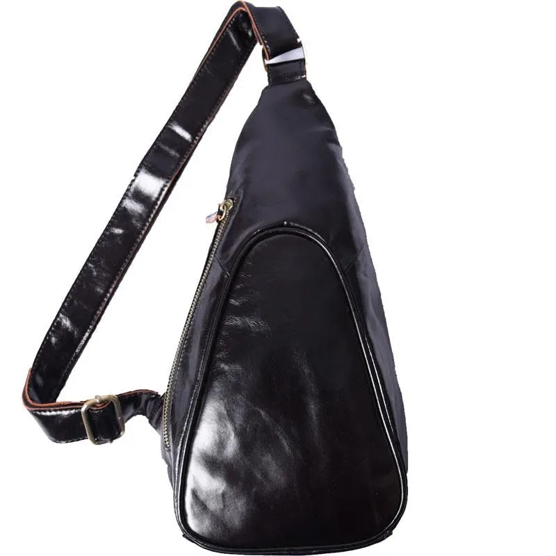 Genuine Leather Mens Cool Chest Bag Sling Bag Crossbody Bag Travel Bag Hiking Bag for men