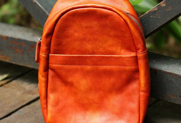 Genuine Leather Mens Cool Chest Bag Sling Bag Crossbody Bag Travel Bag Hiking Bag for men