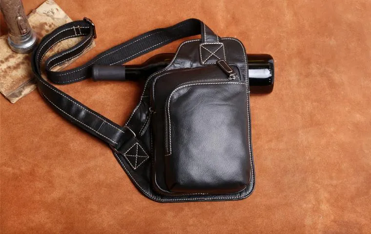 Genuine Leather Mens Cool Chest Bag Sling Bag Crossbody Bag Travel Bag Hiking Bag for men