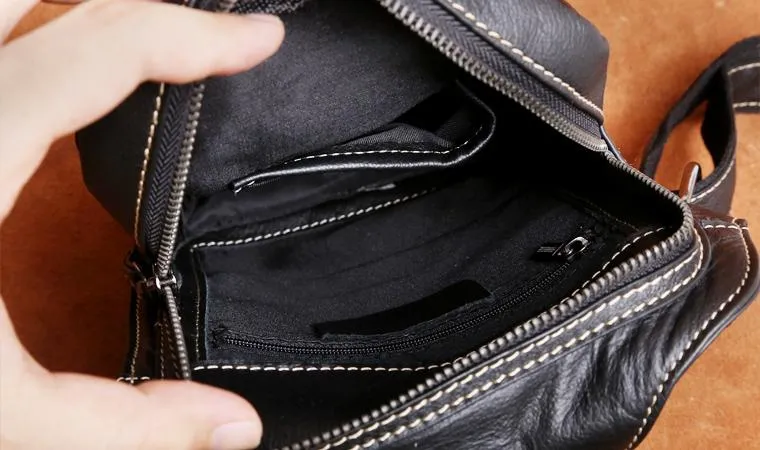 Genuine Leather Mens Cool Chest Bag Sling Bag Crossbody Bag Travel Bag Hiking Bag for men