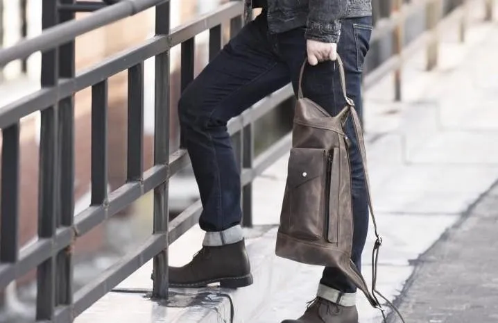 Genuine Leather Mens Cool Chest Bag Sling Bag Crossbody Bag Travel Bag Hiking Bag for men