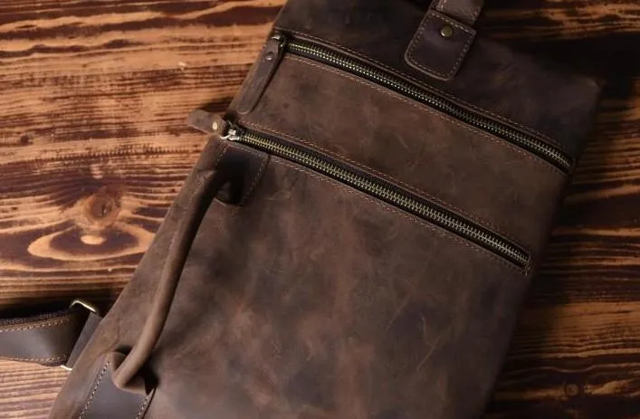 Genuine Leather Mens Cool Chest Bag Sling Bag Crossbody Bag Travel Bag Hiking Bag for men