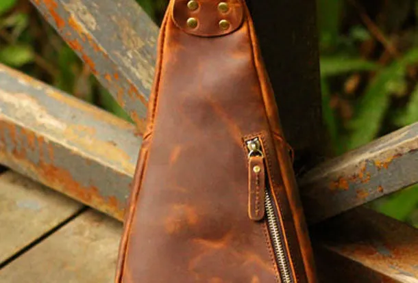 Genuine Leather Mens Cool Chest Bag Sling Bag Crossbody Bag Travel Bag Hiking Bag for men