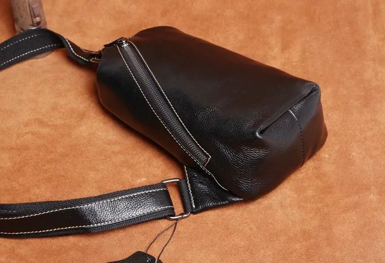 Genuine Leather Mens Cool Chest Bag Sling Bag Crossbody Sling Bag One Shoulder Backpack for men