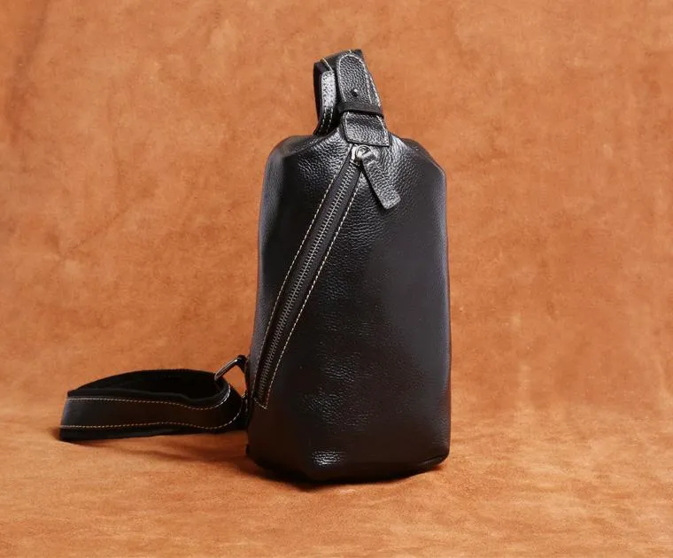 Genuine Leather Mens Cool Chest Bag Sling Bag Crossbody Sling Bag One Shoulder Backpack for men