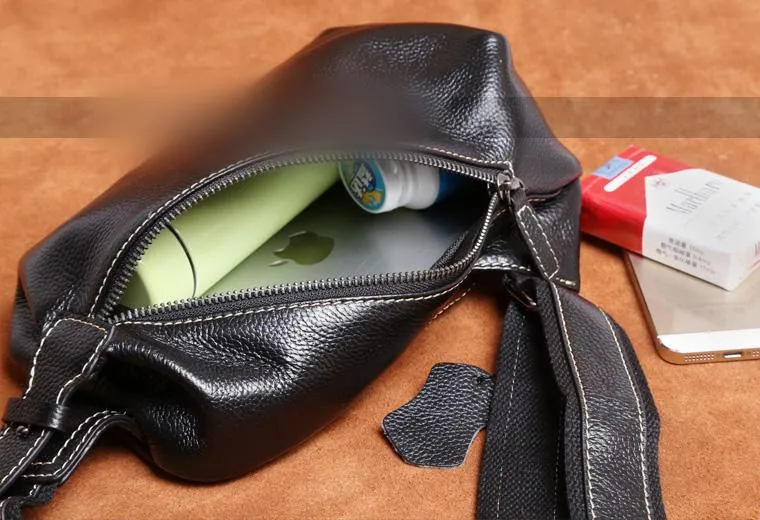 Genuine Leather Mens Cool Chest Bag Sling Bag Crossbody Sling Bag One Shoulder Backpack for men
