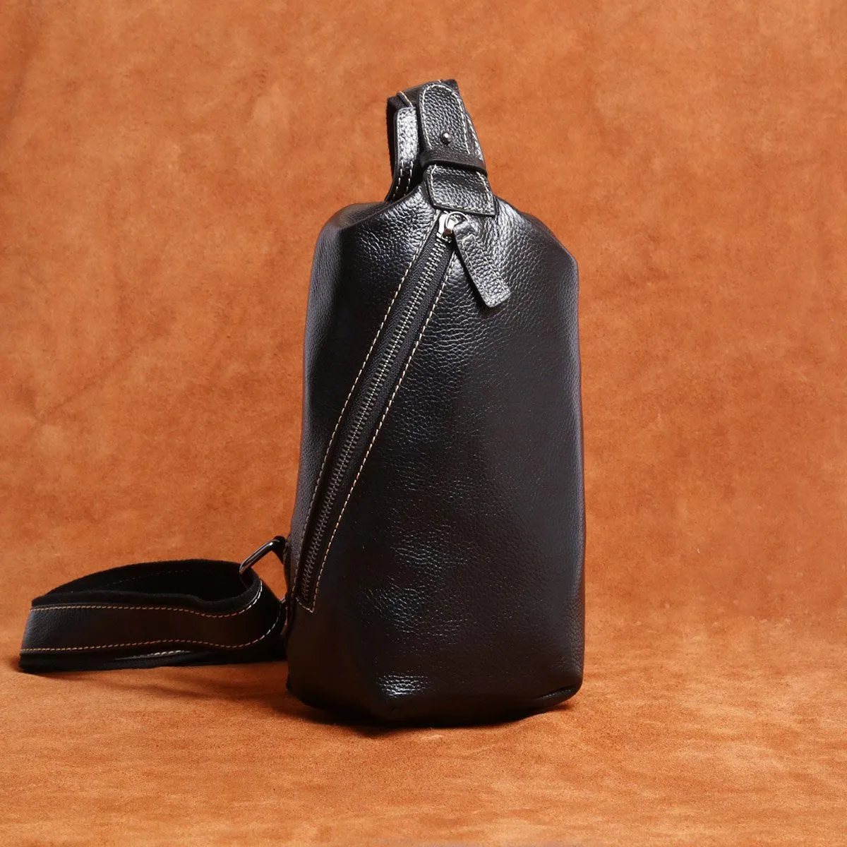 Genuine Leather Mens Cool Chest Bag Sling Bag Crossbody Sling Bag One Shoulder Backpack for men