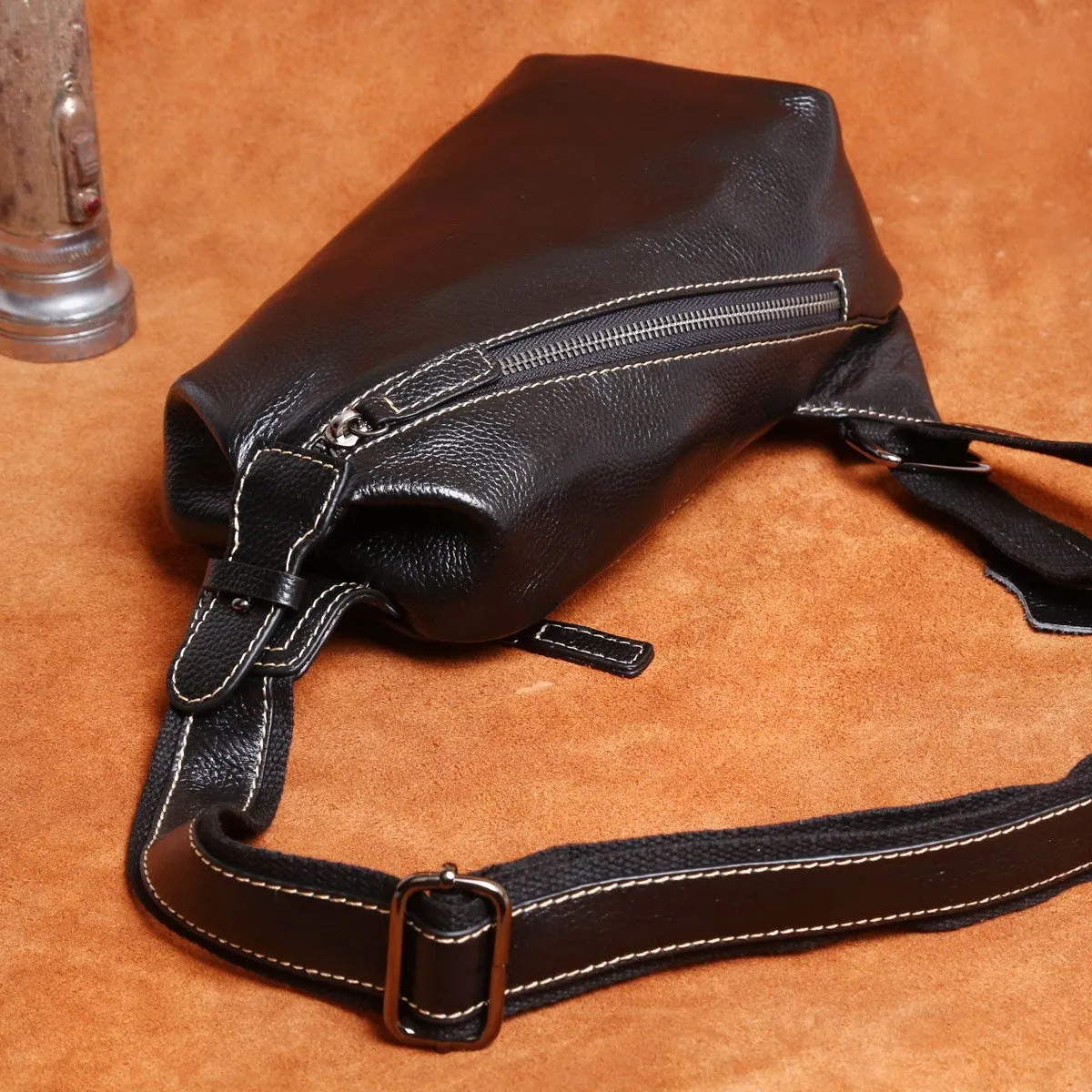 Genuine Leather Mens Cool Chest Bag Sling Bag Crossbody Sling Bag One Shoulder Backpack for men