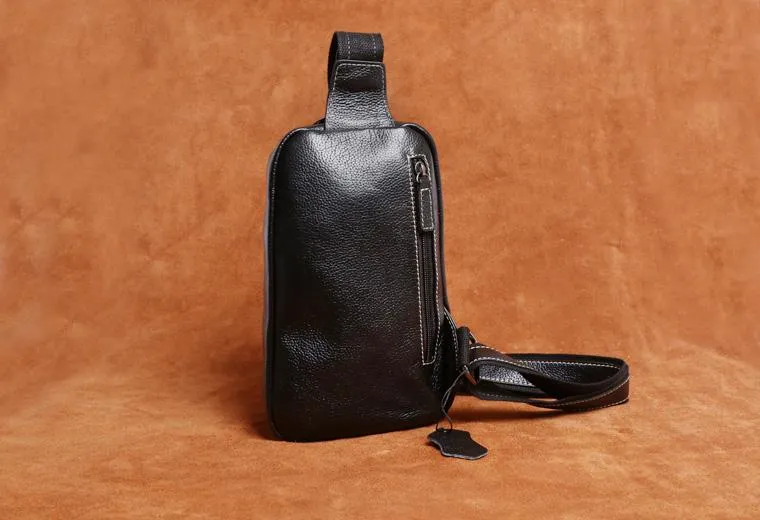 Genuine Leather Mens Cool Chest Bag Sling Bag Crossbody Sling Bag One Shoulder Backpack for men
