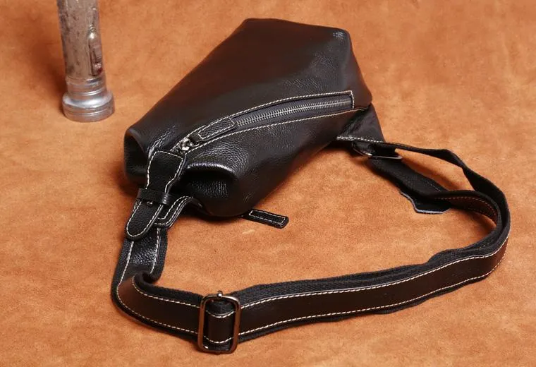 Genuine Leather Mens Cool Chest Bag Sling Bag Crossbody Sling Bag One Shoulder Backpack for men
