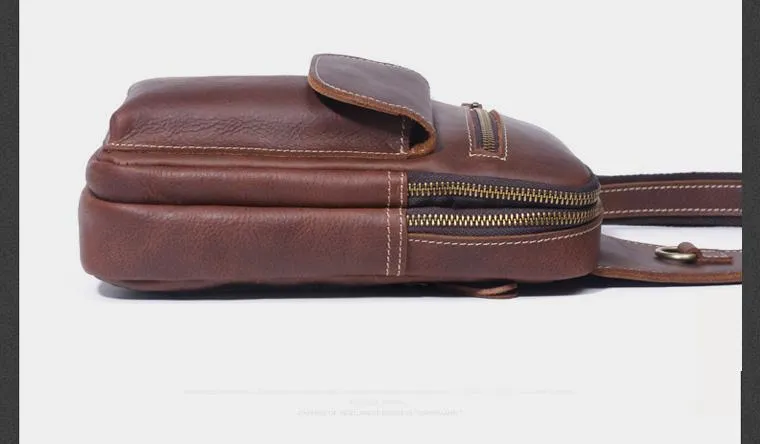 Genuine Leather Mens Cool Chest Bag Sling Bag Crossbody Sling Pack Brown One Shoulder Backpack for men