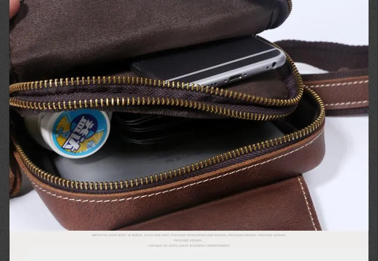 Genuine Leather Mens Cool Chest Bag Sling Bag Crossbody Sling Pack Brown One Shoulder Backpack for men