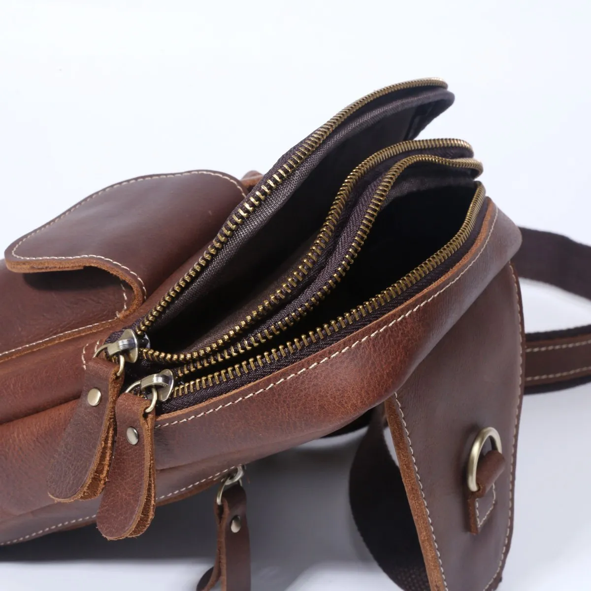 Genuine Leather Mens Cool Chest Bag Sling Bag Crossbody Sling Pack Brown One Shoulder Backpack for men