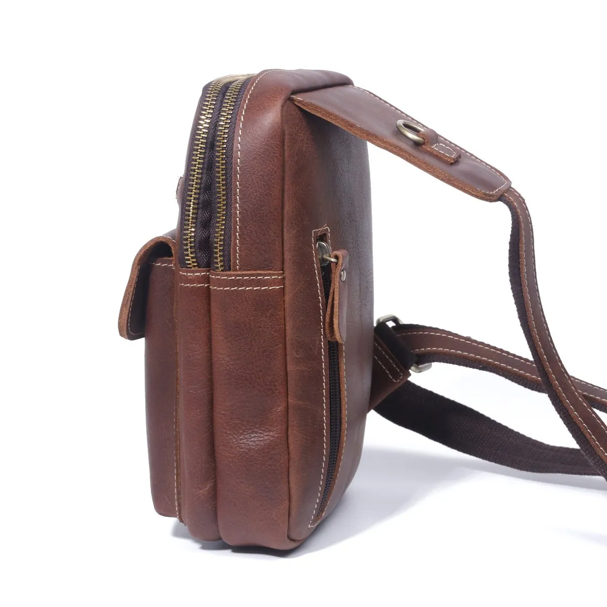 Genuine Leather Mens Cool Chest Bag Sling Bag Crossbody Sling Pack Brown One Shoulder Backpack for men