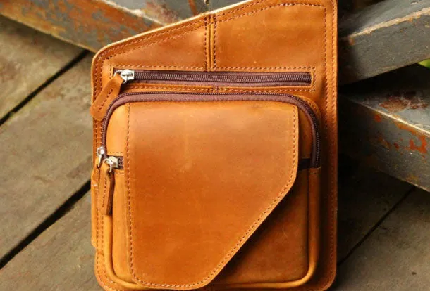 Genuine Leather Mens Cool Messenger Bag iPad Bag Chest Bag Bike Bag Cycling Bag For Men