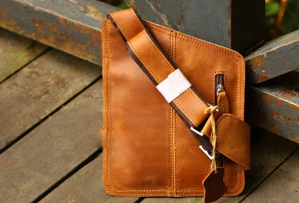 Genuine Leather Mens Cool Messenger Bag iPad Bag Chest Bag Bike Bag Cycling Bag For Men
