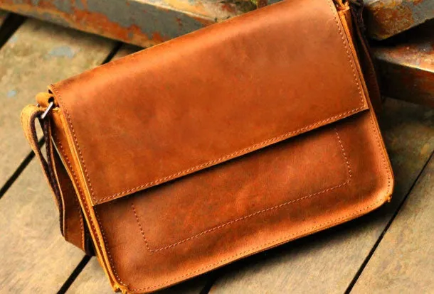 Genuine Leather Mens Cool Messenger Bag iPad Bag Chest Bag Bike Bag Cycling Bag For Men