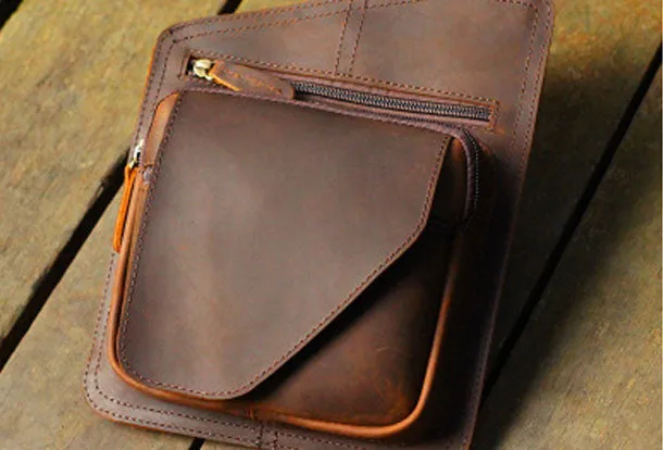 Genuine Leather Mens Cool Messenger Bag iPad Bag Chest Bag Bike Bag Cycling Bag For Men