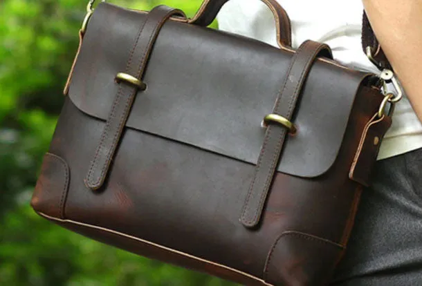 Genuine Leather Mens Cool Messenger Bag iPad Bag Chest Bag Bike Bag Cycling Bag For Men