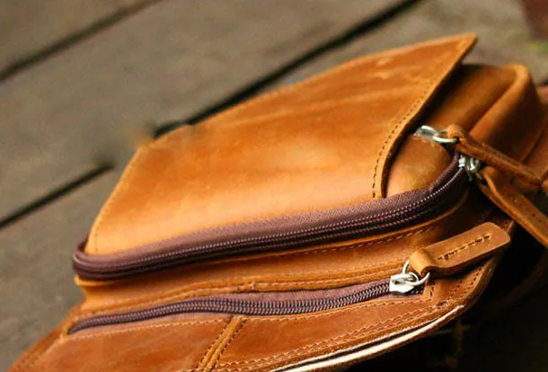 Genuine Leather Mens Cool Messenger Bag iPad Bag Chest Bag Bike Bag Cycling Bag For Men