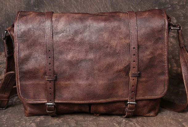 Genuine Leather Mens Cool Messenger Bag iPad Bag Chest Bag Bike Bag Cycling Bag for men