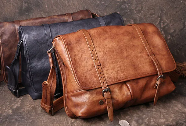 Genuine Leather Mens Cool Messenger Bag iPad Bag Chest Bag Bike Bag Cycling Bag for men