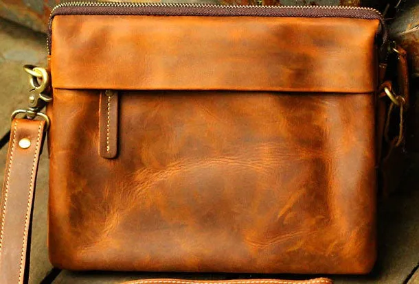 Genuine Leather Mens Cool Messenger Bag iPad Bag Chest Bag Bike Bag Cycling Bag For Men